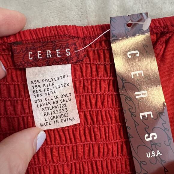 VTG Ceres Top Womens Large Red Silk Blend Strapless Crop Y2K Coquette Romantic - Picture 8 of 9